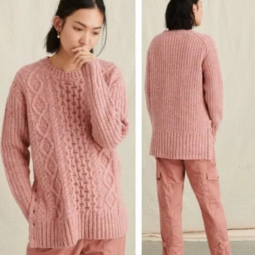 Alex Mill Pink Aran Cable‎ Knit Merino Wool Side Button Sweater Womens Small